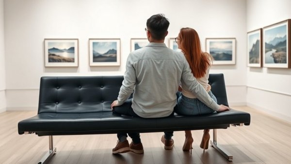 Couple viewing art gallery for weekend packing tips inspiration.