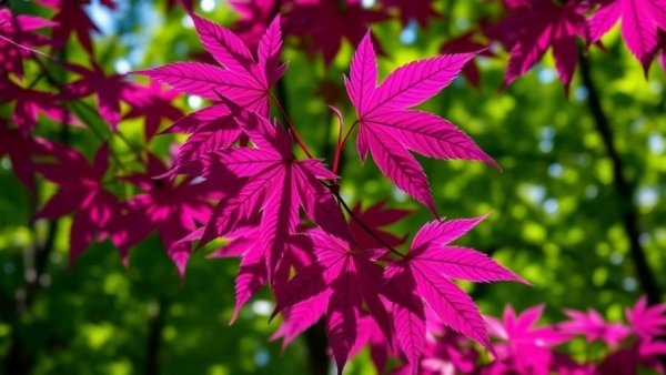 Vibrant purple maple leaves on a Flanders Fields tree, shimmering in sunlight