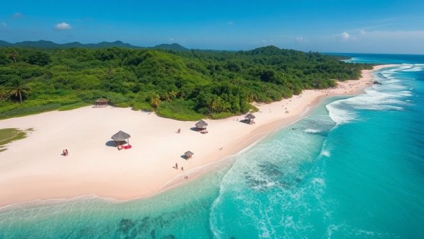 Beautiful aerial view of Cebu Island beach with turquoise waters and greenery.