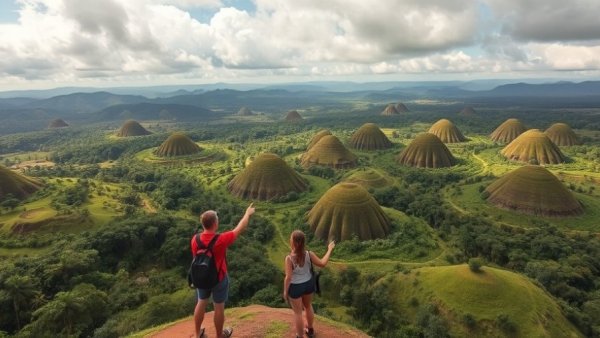 Tourists enjoying the view of Chocolate Hills on Bohol Island