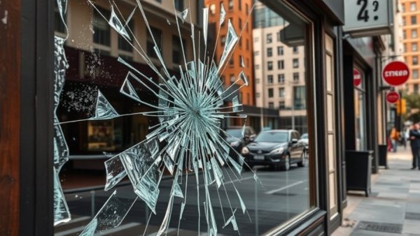 B.C. extortion incidents 2025 - Broken window at cafe showing vandalism