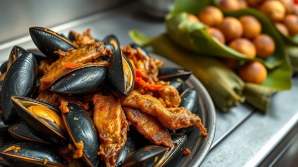Traditional Indigenous Peoples food systems featuring mussels and meats.