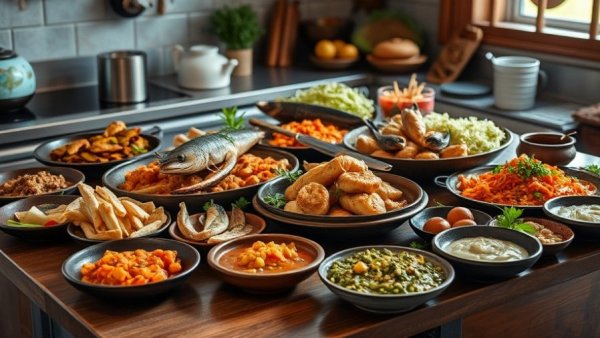 Indigenous food dishes showcasing sustainability on a kitchen counter.