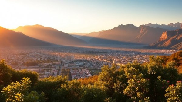 Majestic mountain view over a city, ideal for family-first workcations.