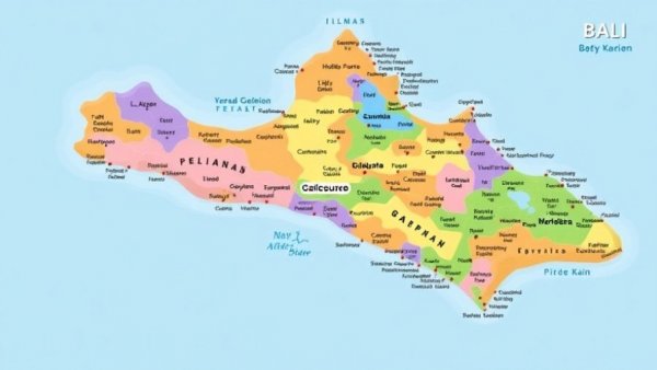 Map of Bali regions showing best areas to stay, labeled.