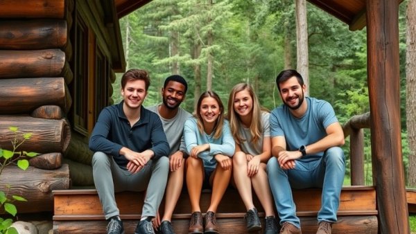 Group of friends enjoying a moment during a 5700 km trek, showing friendship.