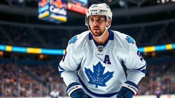 Hockey player in action at an ice rink