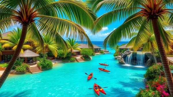 Lush tropical resort view, ideal for Hilton Honors Elite Status Changes discussion.