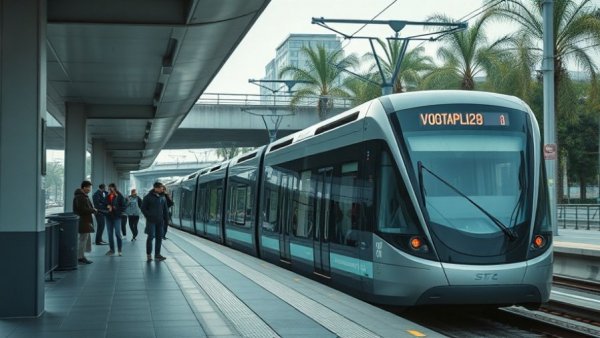 Vancouver Olympic Line streetcar illustration at a station