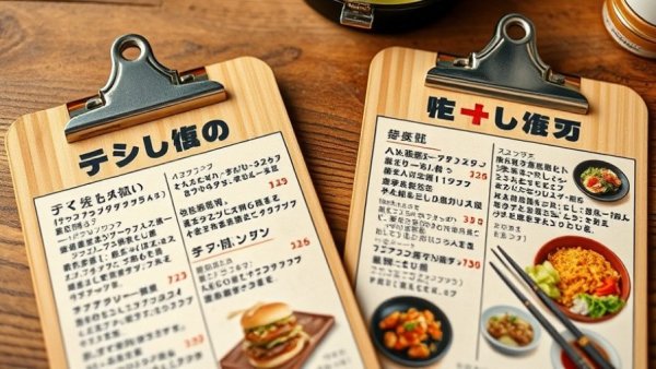 Japanese street food menu on wooden clipboards at a cafe in Ljubljana.