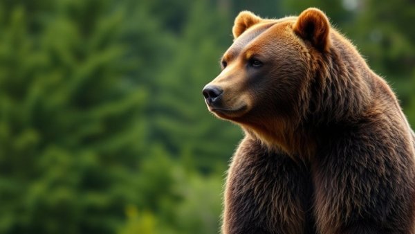 Grizzly bear in Bella Coola wilderness in lush green forest.
