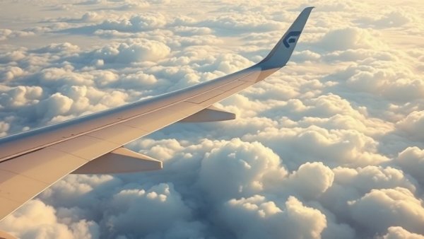 Finnair airplane wing cruising above clouds, showcasing in-flight Wi-Fi reliability.