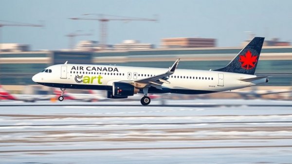 Airplane landing at snowy airport during Aeroplan Black Friday Deals.