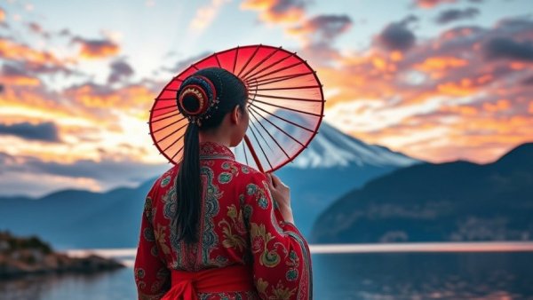 Colorful scene of traditional attire and mountain landscape, related to Asia trivia questions.