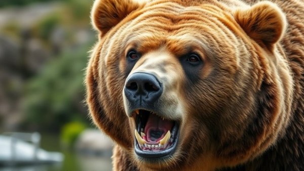 Close-up of grizzly bear showing fierce expression in B.C.