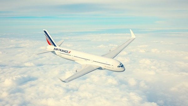 Air France airplane flying against a clear sky, symbolizing travel and fines.