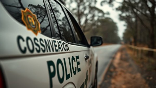 Conservation officer vehicle on roadside, Bella Coola grizzly bear attack.