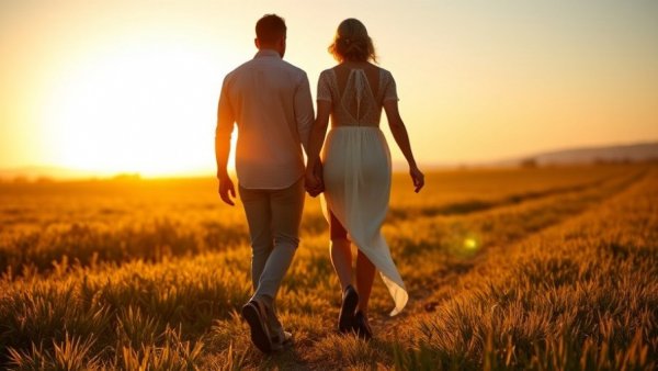 Couple walking hand-in-hand at sunset, showcasing 2026 travel trends.