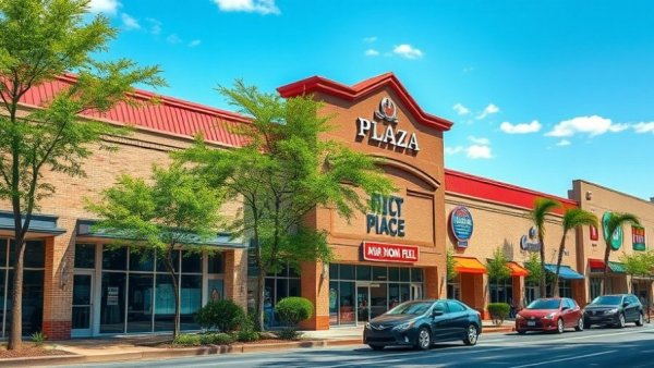 Vibrant Cambie Street strip mall with red roof and storefronts.