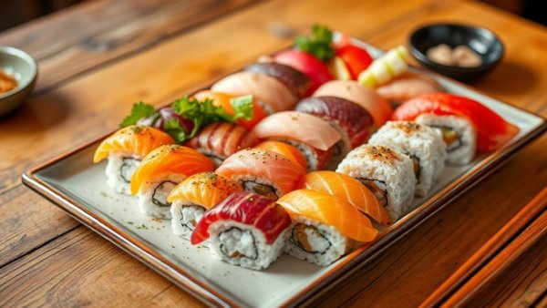 Japanese restaurant sushi platter in Ljubljana, featuring nigiri and maki.