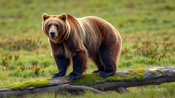 Grizzly bear standing alert in the marshy Bella Coola area.