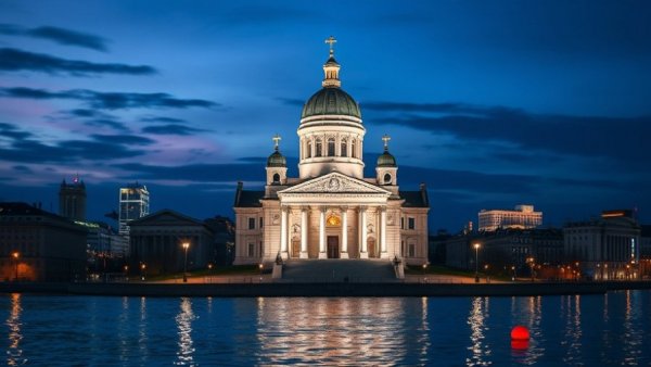 Best photo spots in Helsinki at night, featuring the illuminated Cathedral.