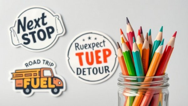 Printable Road Trip Stickers with creative designs and text.