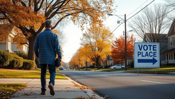 Voting place in B.C. with a man walking, highlighting election participation.