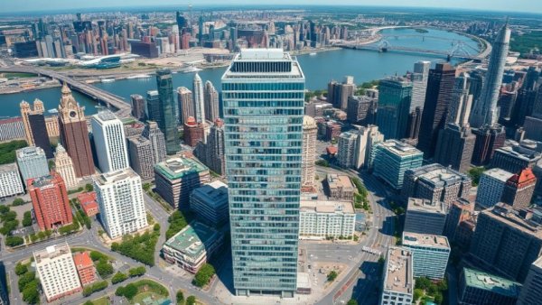 Modern high-rise building representing Dunna’eh House of Healing accommodations amidst cityscape.