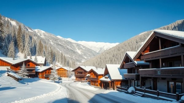 Charming ski resort in France, ideal for beginners, in snowy alpine setting.
