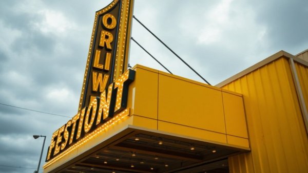 Flow Festival 2026 Helsinki entrance sign with marquee lights.