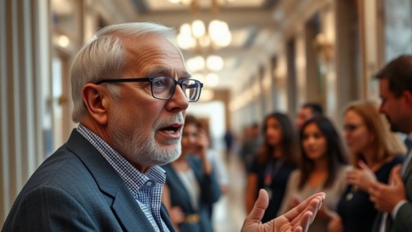 B.C. Conservative Party leadership changes as man speaks in hallway.