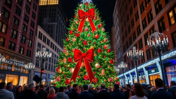 Festive Christmas tree lighting at Aseana City with decorations and crowd.