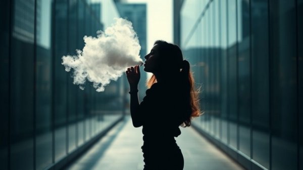 B.C. lawsuit against Juul Labs, woman vaping in reflective urban area.