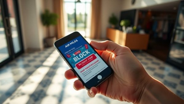 Close-up of smartphone displaying AIR MILES Shop the Block Promotion offer.