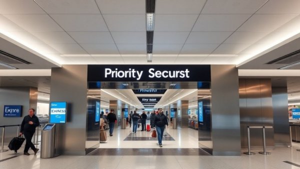 Modern priority access area at Toronto Pearson with Amex signage