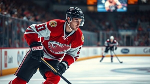 Linus Karlsson in action on ice during game, discussing contract extension.