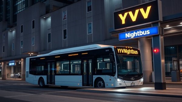 24-hour public transit bus at night Vancouver Airport