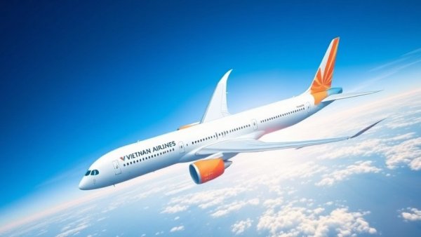 Vietnam Airlines Boeing 787 flying high above clouds.