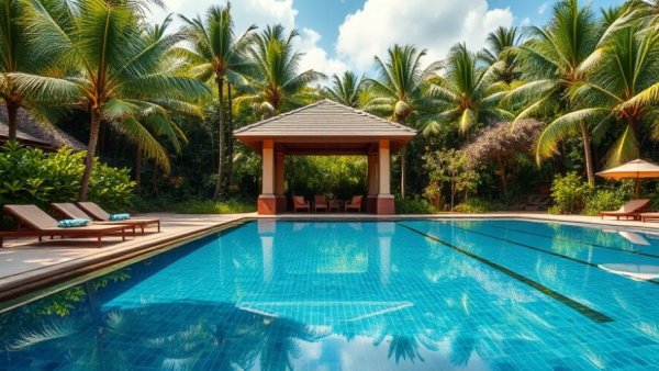 Luxurious tropical resort showcasing Hilton Status Match 2026 benefits.