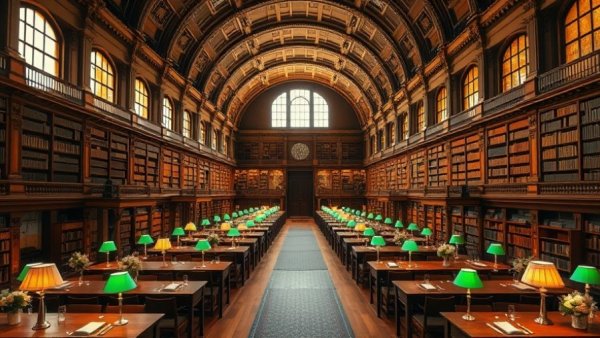 Elegant Boston Public Library wedding setup with grand arched ceiling.