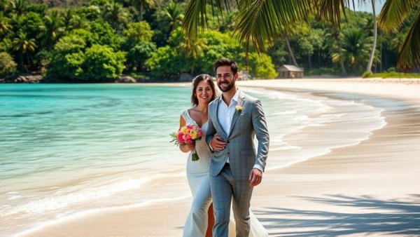 Bride and groom on Jamaica beach, Wedding in Jamaica