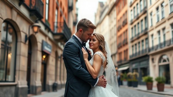 New Year's Eve wedding in NYC, couple on cobblestone street.