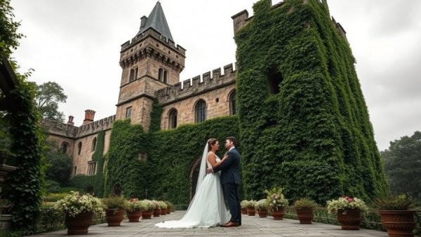 Gloria and Collin's Wedding in Tuscany at a castle with ivy-covered walls.