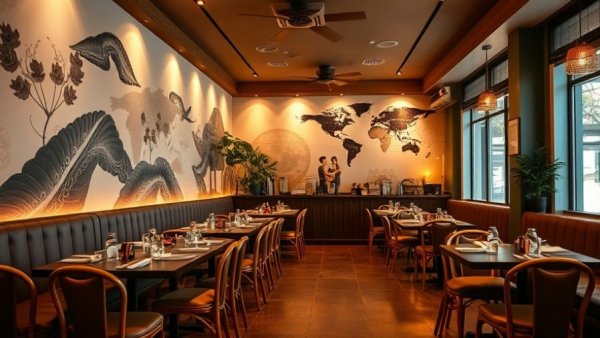 Contemporary Cambodian restaurant in Vancouver with stylish art and decor.
