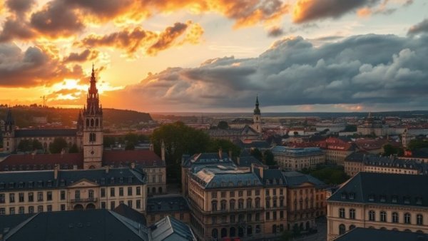 Etihad Airways Luxembourg flights view of sunset cityscape.