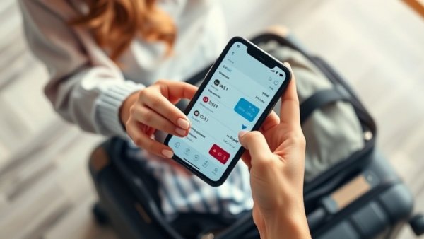 Lufthansa Group Amadeus partnership, person checking flight itinerary on phone while packing.