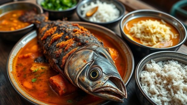 Traditional Indonesian meal with fish and rice from Bali itinerary.