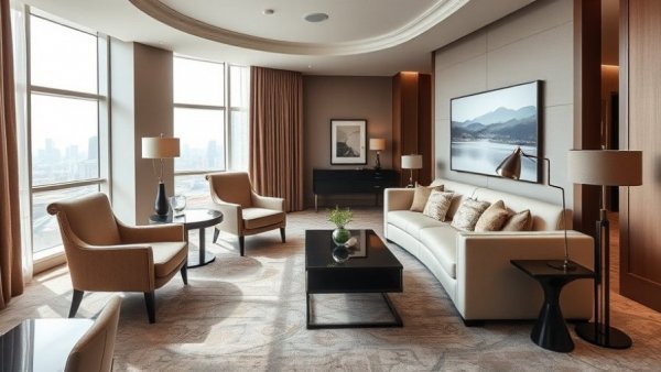Elegant hotel suite with modern decor for Marriott Bonvoy Nightly Upgrade Awards.
