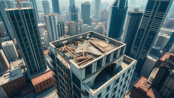 Aerial view of Four Seasons Hotel Vancouver demolition site amidst city buildings.